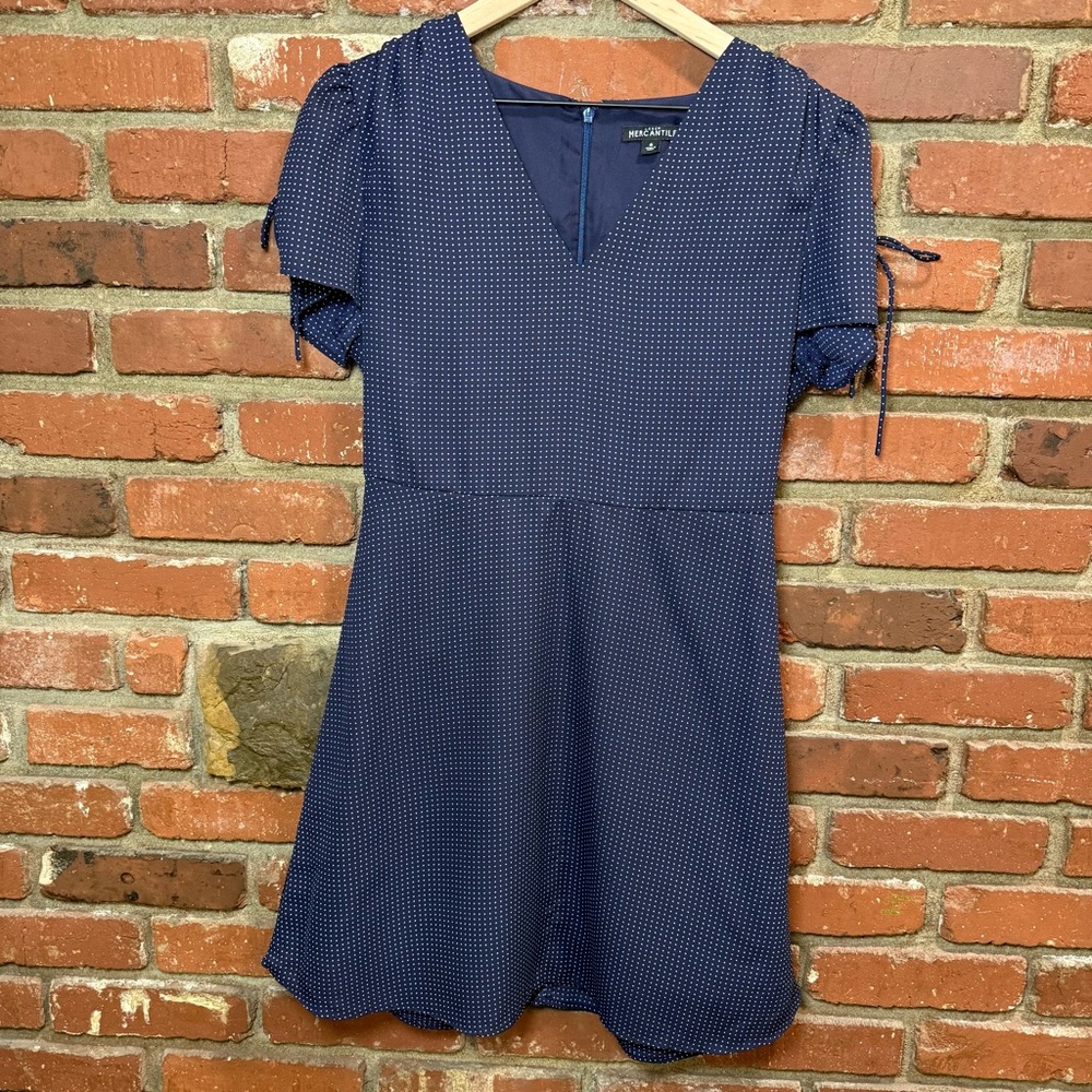 J.Crew Mercantile‎ women's navy blue/white polka dot tie sleeve dress size 6